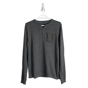 Simons Men's Gray 100% Organic Cotton Henley Knit Shirt